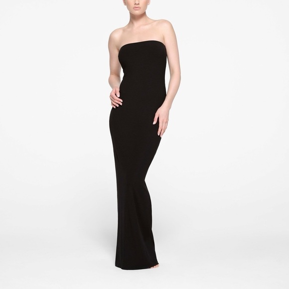 Skims Soft Lounge Tube Dress Maxi Strapless Ribbed Onyx Black M NWT - Picture 1 of 6